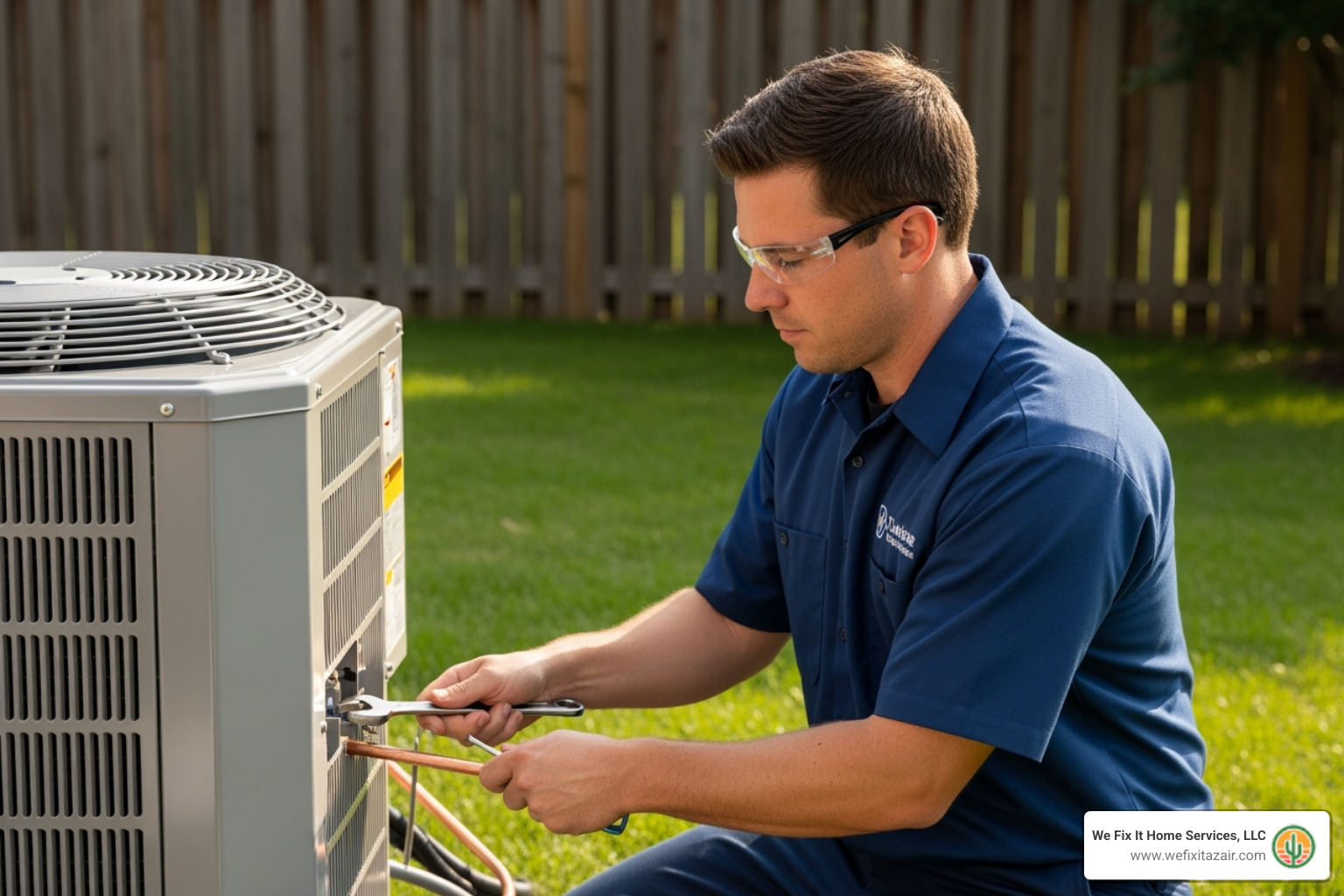 technician installing an outdoor condenser unit - AC installation Phoenix