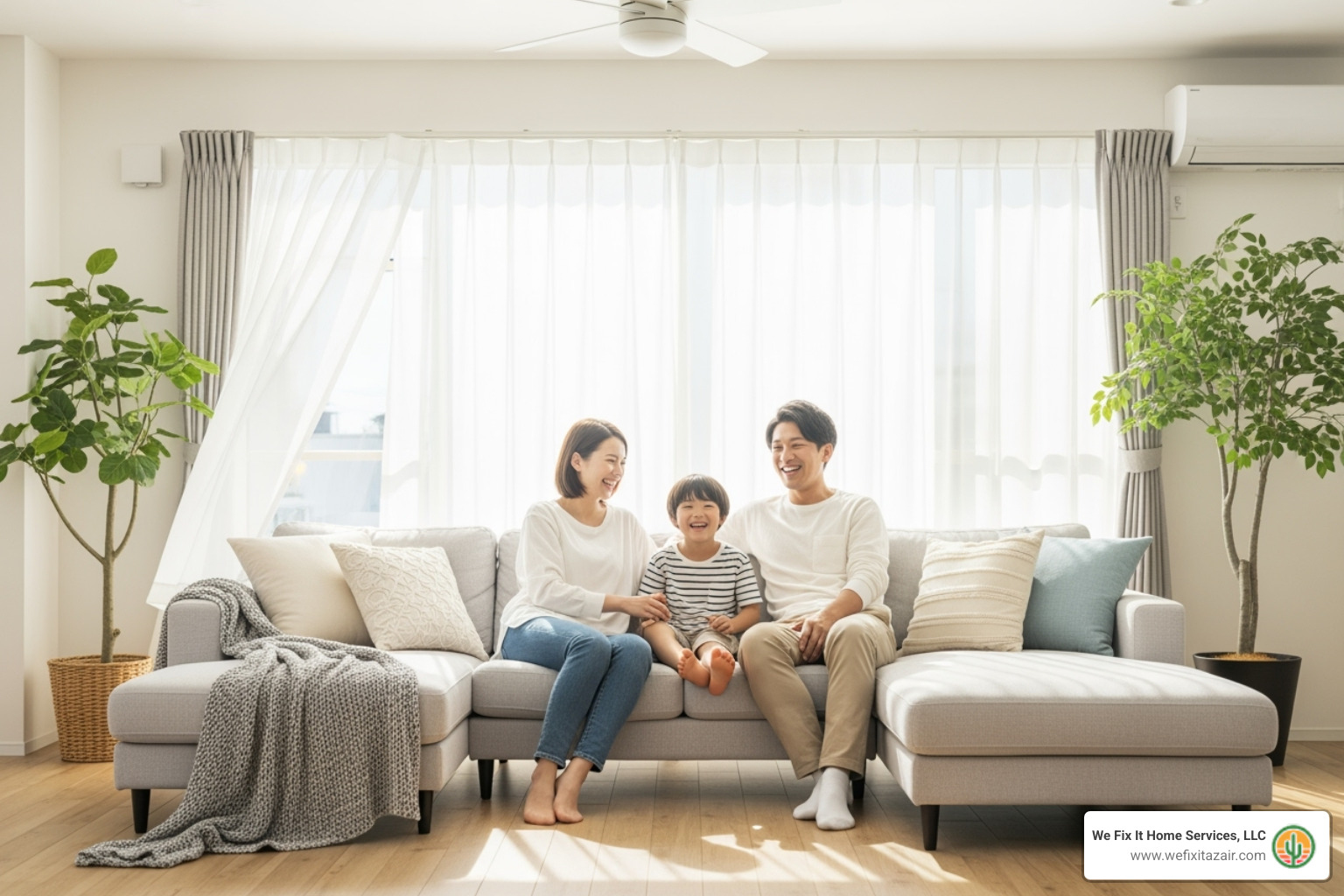 A family breathing easily in a clean home - air duct and dryer vent cleaning scottsdale arizona