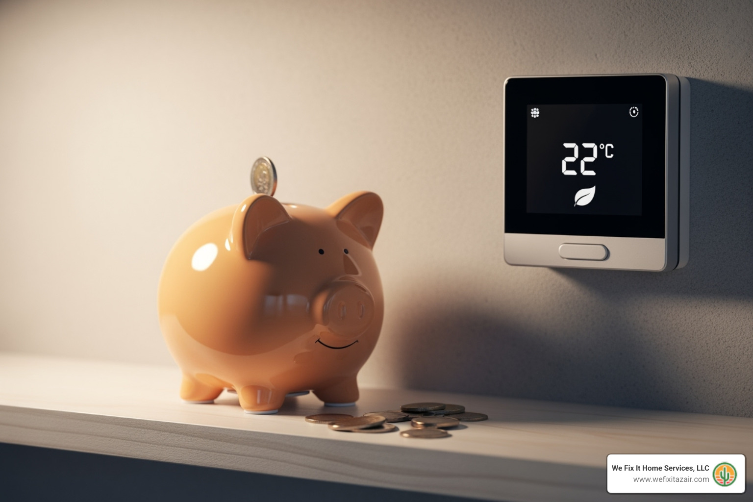 piggy bank next to thermostat - hvac check‑up before summer gilbert az