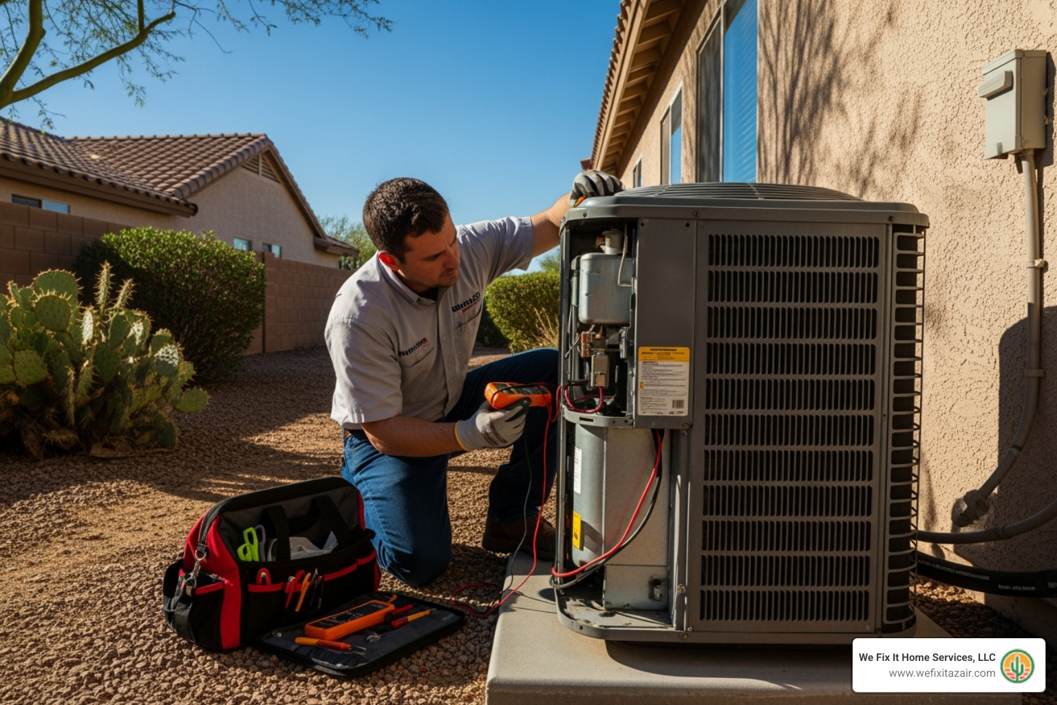 technician inspecting outdoor AC unit - hvac repair glendale technician inspecting outdoor AC unit - hvac repair glendale