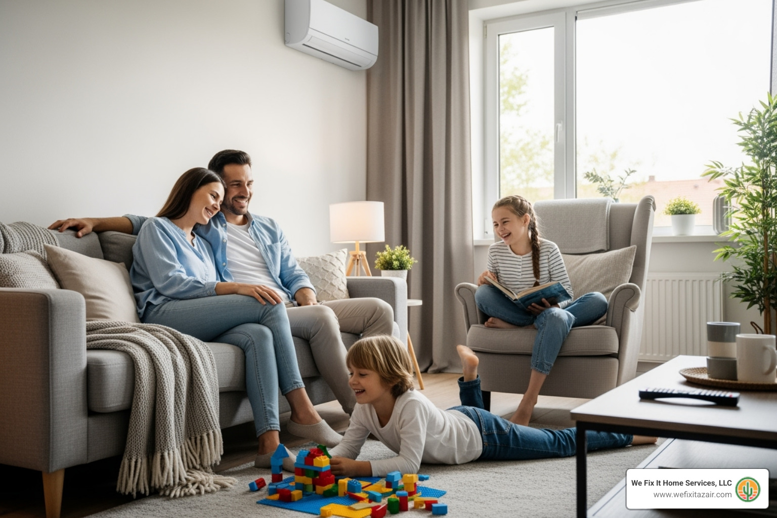 happy family enjoying cool home - hvac check‑up before summer gilbert az