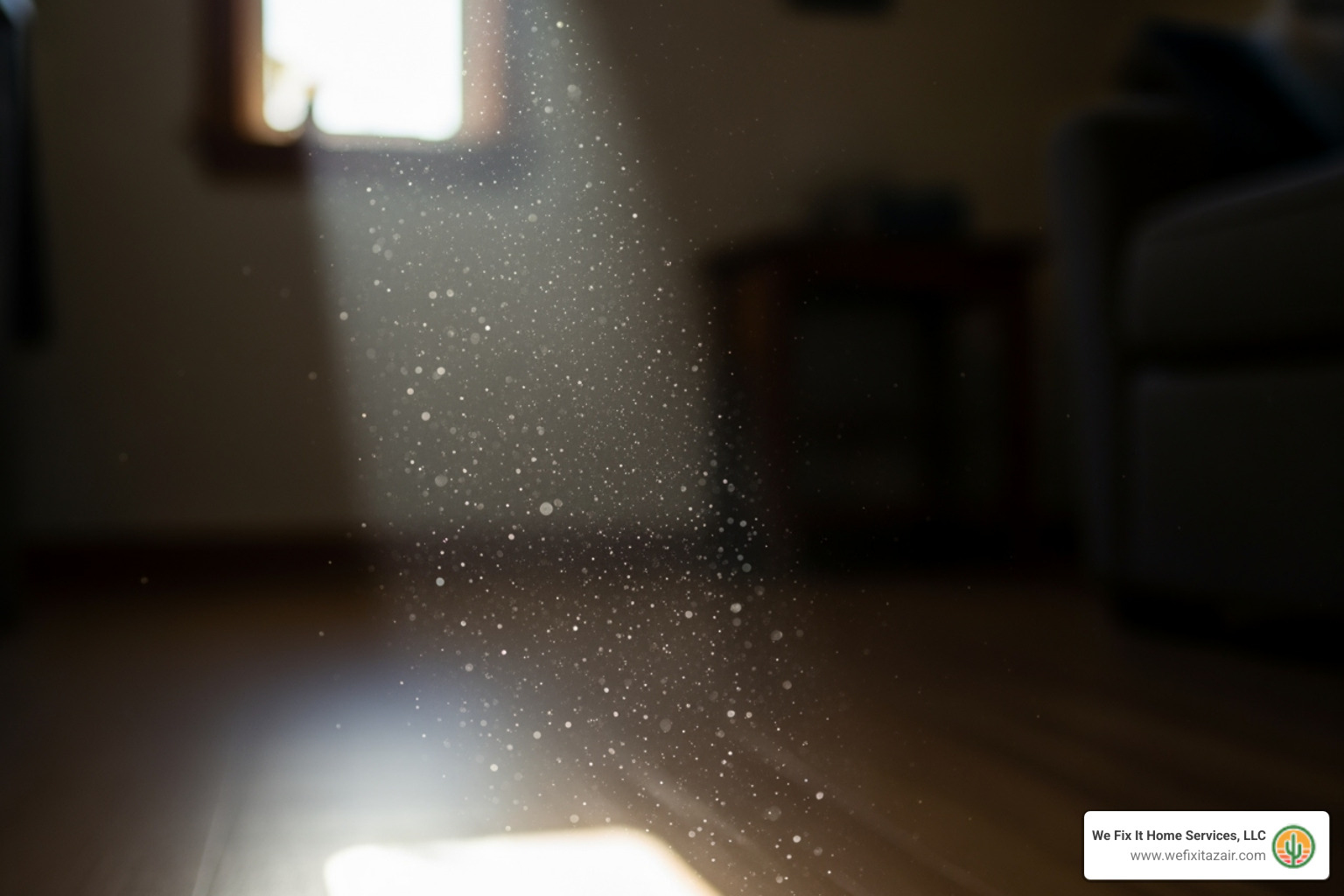 dust particles visible in a ray of sunlight inside a home - air purifier installation mesa az