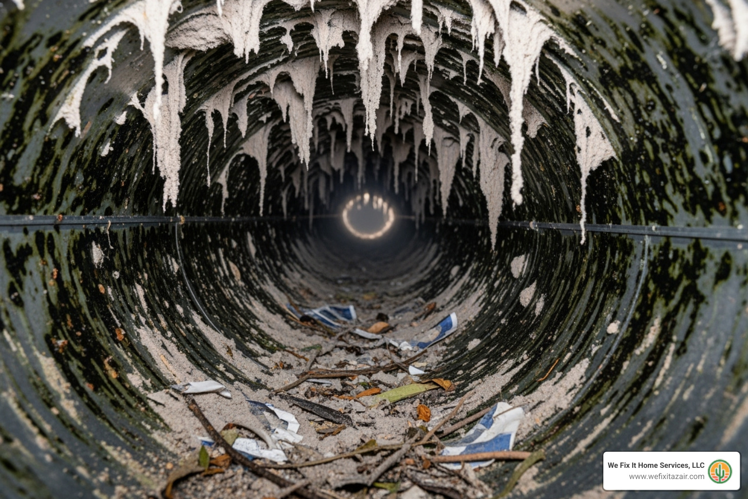 inside of a dirty air duct - air ventilation cleaners