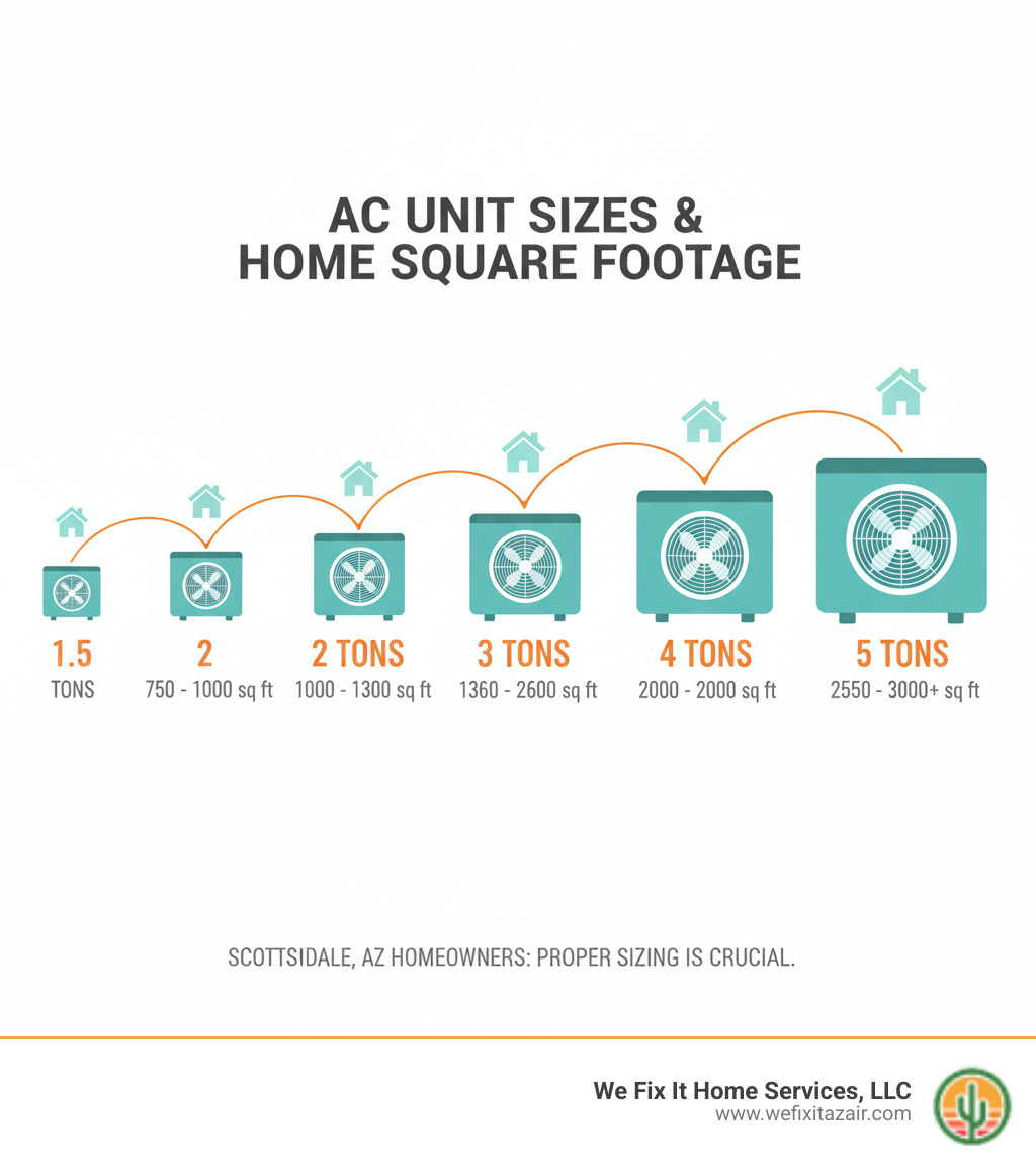 Infographic showing various AC unit sizes in tons and their corresponding home square footage recommendations - ac compressor replacement scottsdale az infographic Infographic showing various AC unit sizes in tons and their corresponding home square footage recommendations - ac compressor replacement scottsdale az infographic
