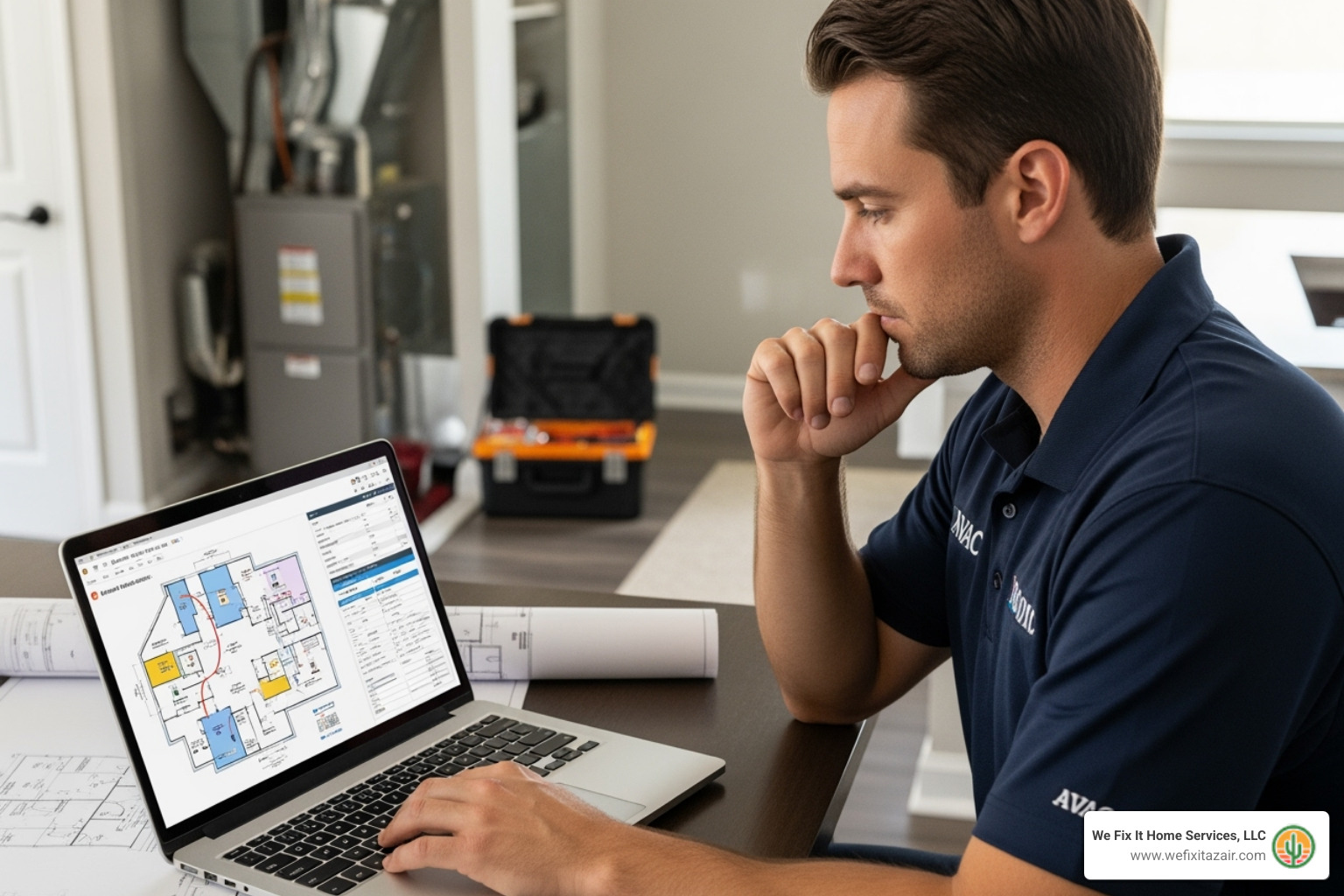 HVAC technician performing Manual J load calculation - heat pump installation chandler az HVAC technician performing Manual J load calculation - heat pump installation chandler az