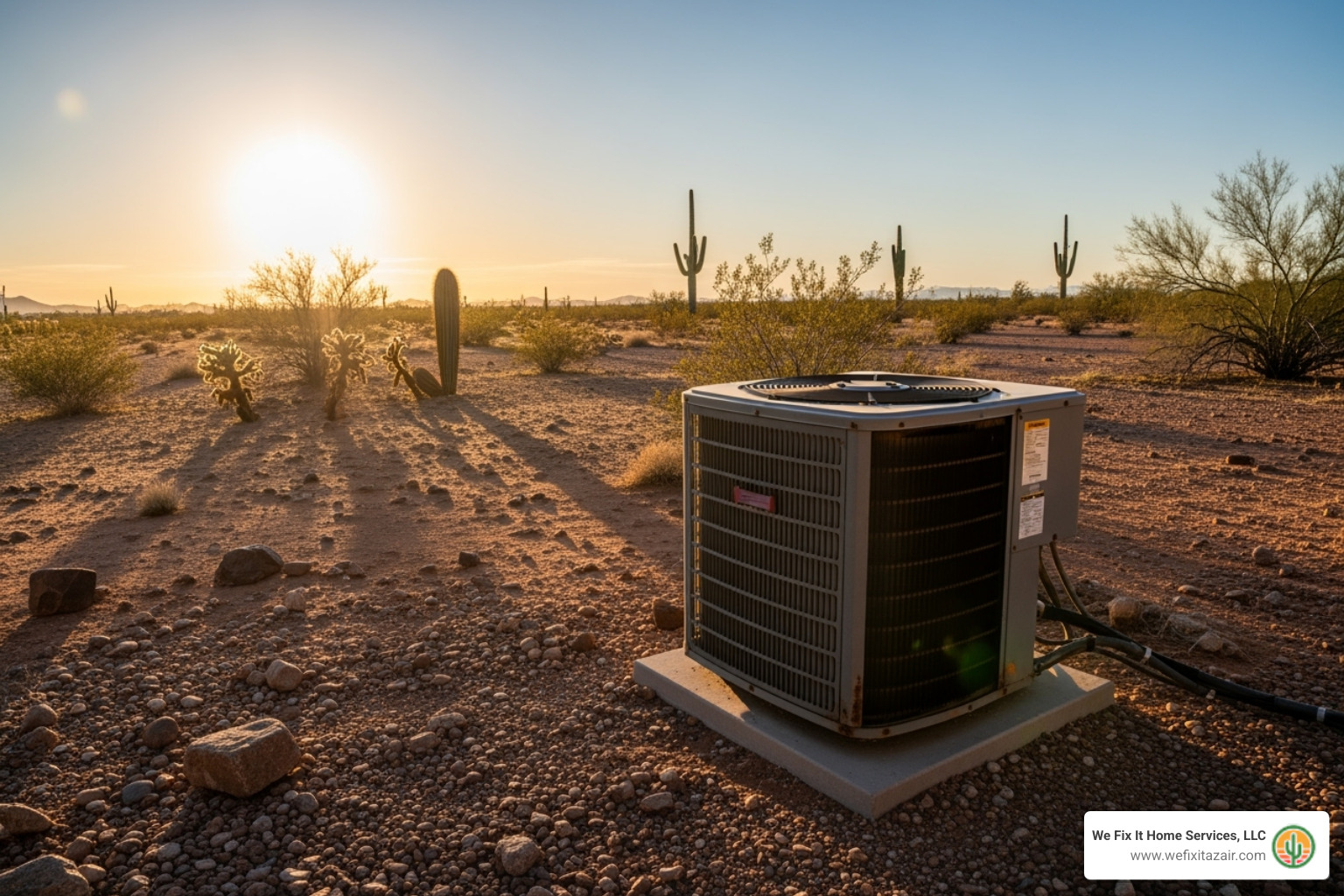 outdoor AC unit with Arizona sun - hvac check‑up before summer gilbert az