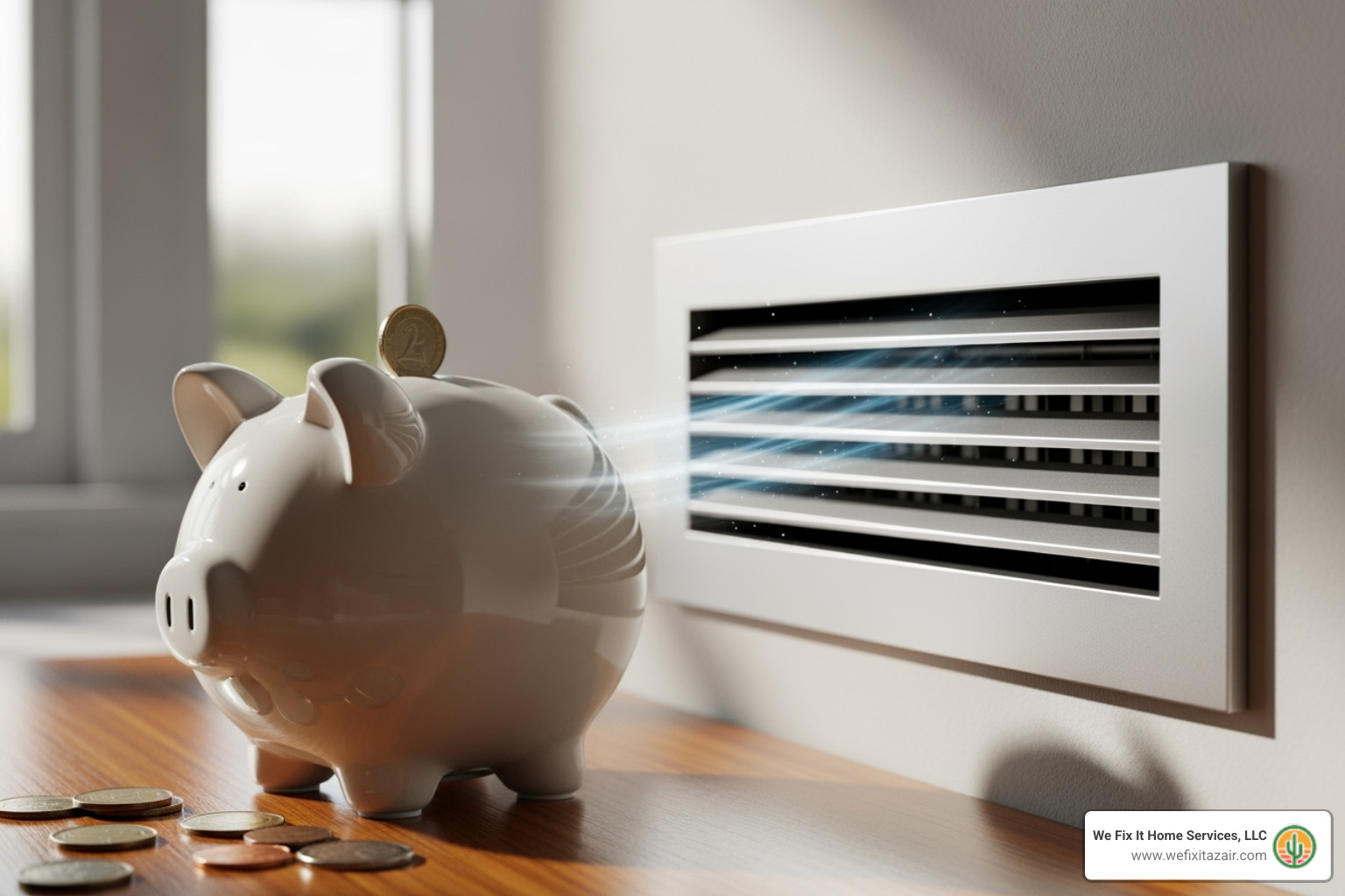 piggy bank next to clean air vent - hvac repair glendale piggy bank next to clean air vent - hvac repair glendale