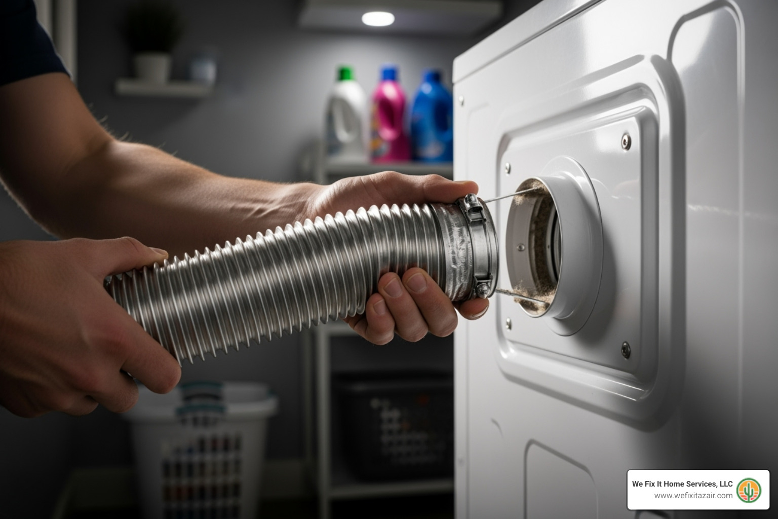 person disconnecting dryer vent hose - cleaning dryer vents