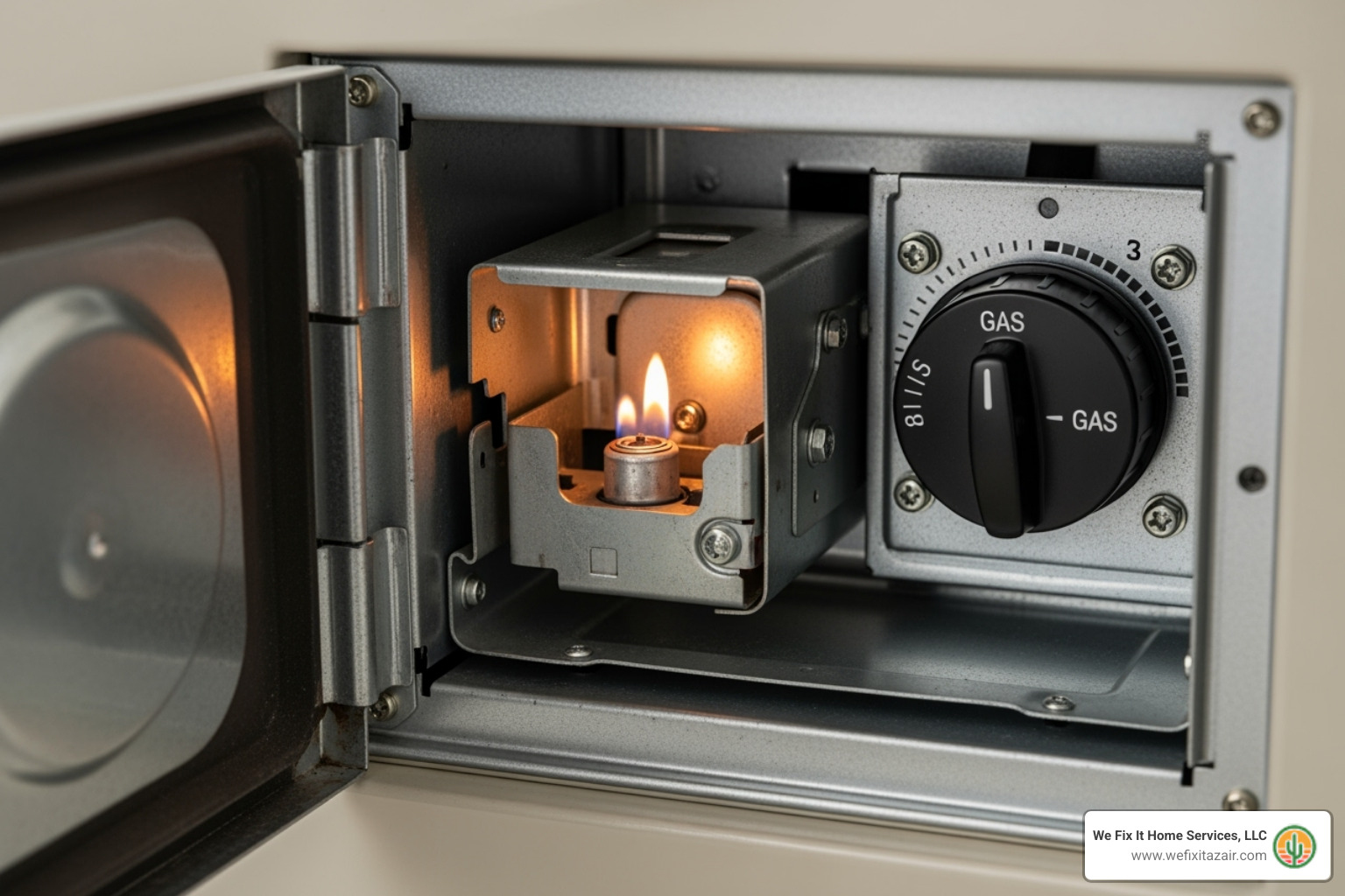 location of a pilot light assembly behind a furnace access panel - furnace pilot light