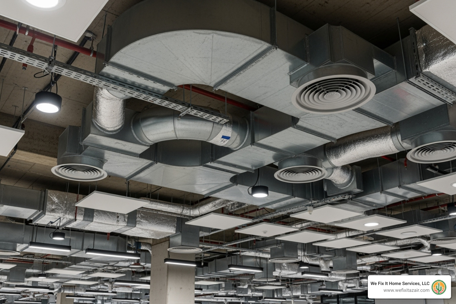 complex ductwork in commercial building - mechanical hvac