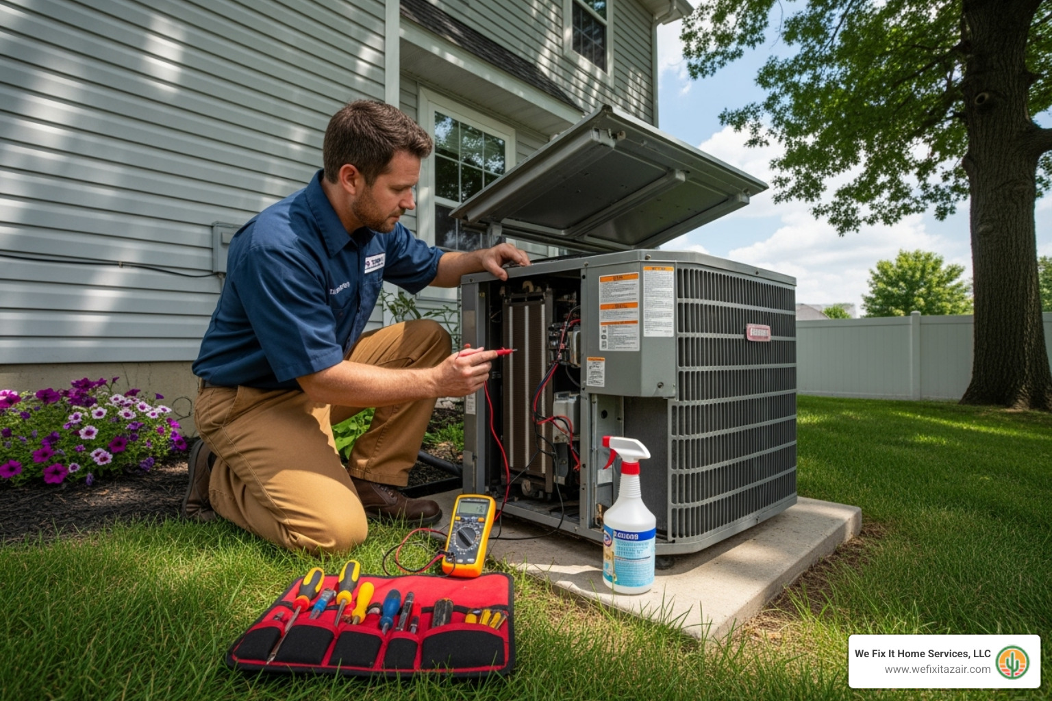 image of a technician servicing an HVAC system - hvac maintenance tempe