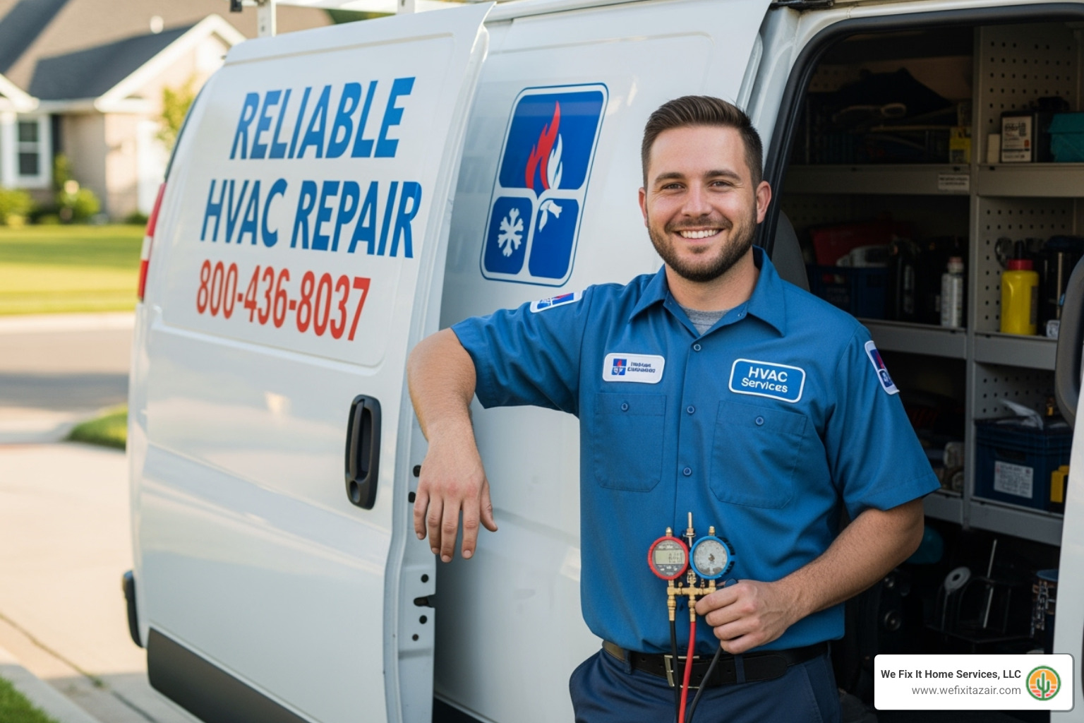 friendly certified technician with a van - air conditioning & heating services