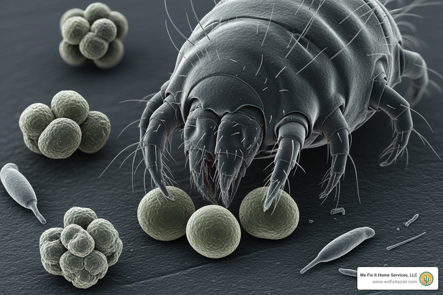 microscopic views of dust mites, pollen, and mold spores - Air filtration Mesa