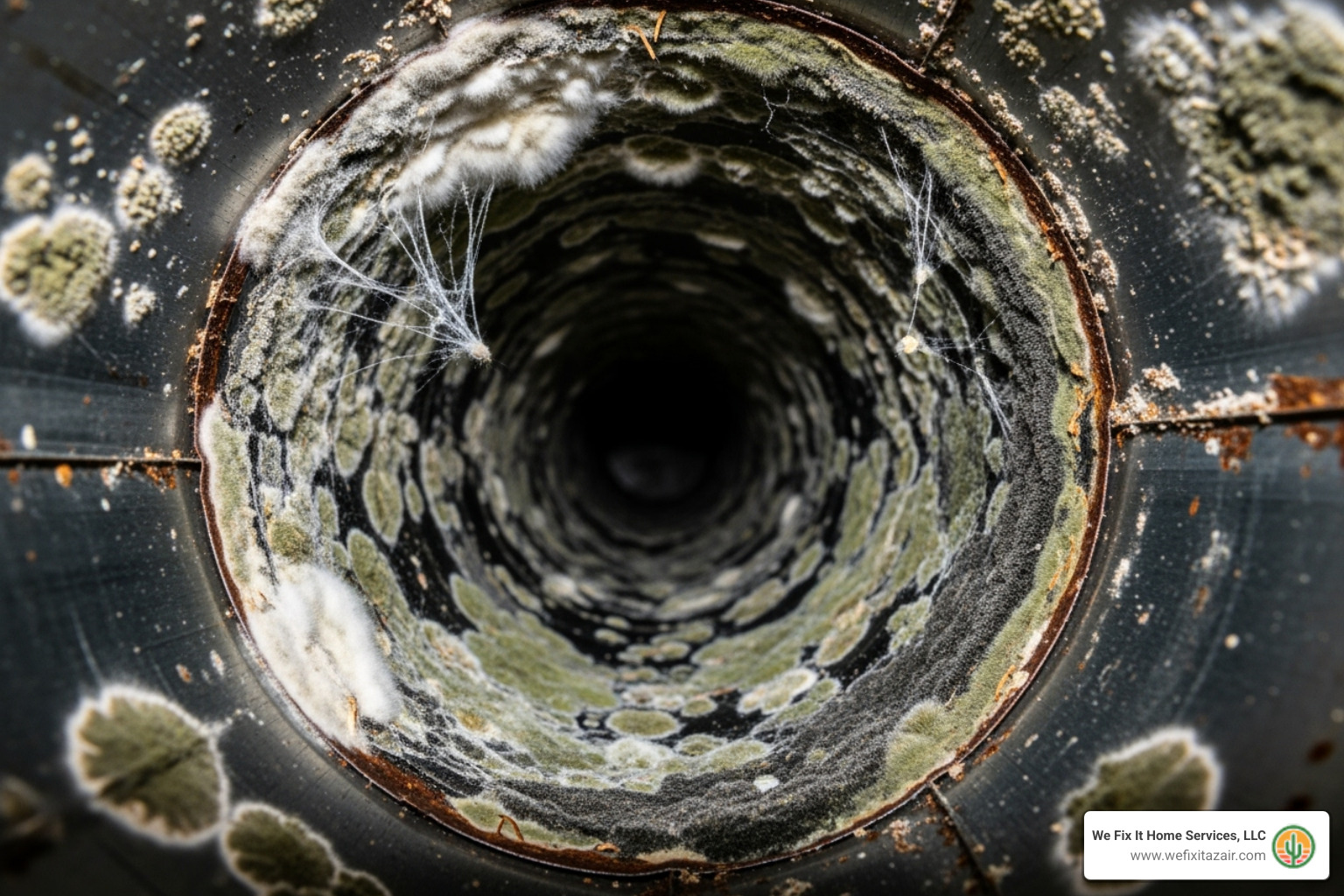 Visible mold growth inside a metal air duct, highlighting a clear sign that professional cleaning is necessary - is air duct cleaning necessary Visible mold growth inside a metal air duct, highlighting a clear sign that professional cleaning is necessary - is air duct cleaning necessary
