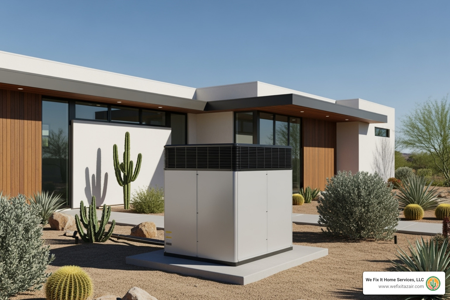 A modern, high-efficiency AC unit installed outside a Phoenix home - hvac financing options phoenix az A modern, high-efficiency AC unit installed outside a Phoenix home - hvac financing options phoenix az