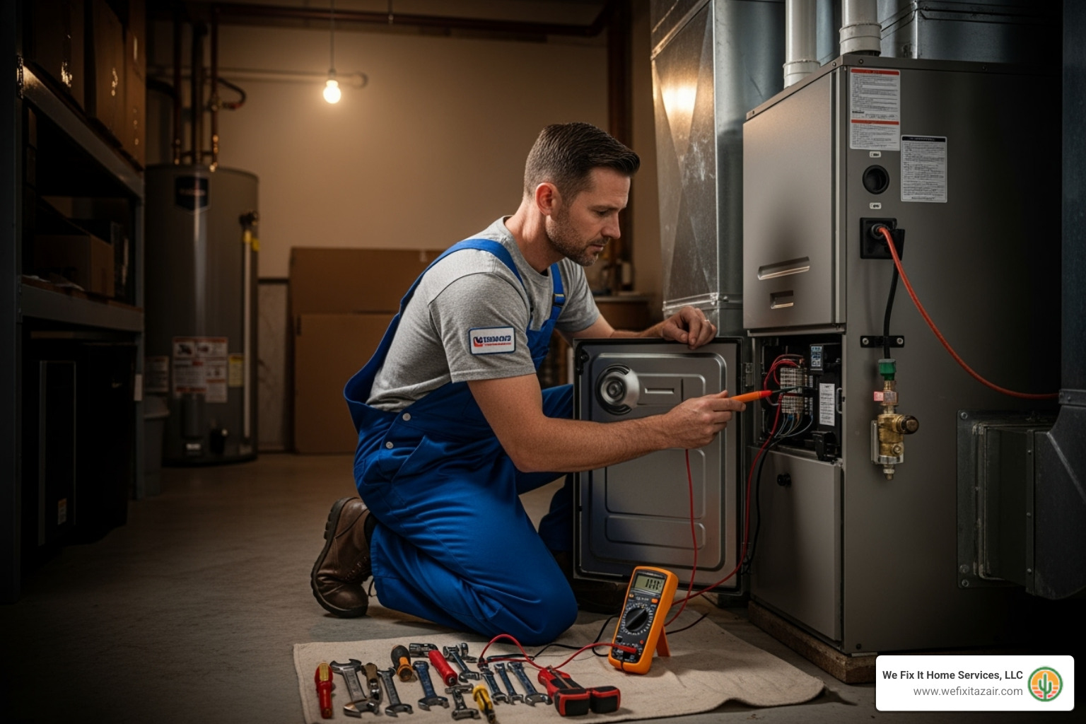 technician performing furnace maintenance - furnace heat exchanger